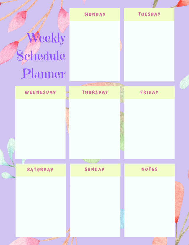 Weekly Planner - Purple free Printable - Lululily Blog