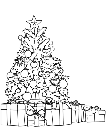 printable coloring pages - Gifts and Tree 1