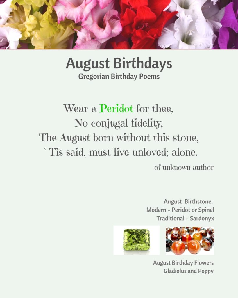 August Birthstone Poem