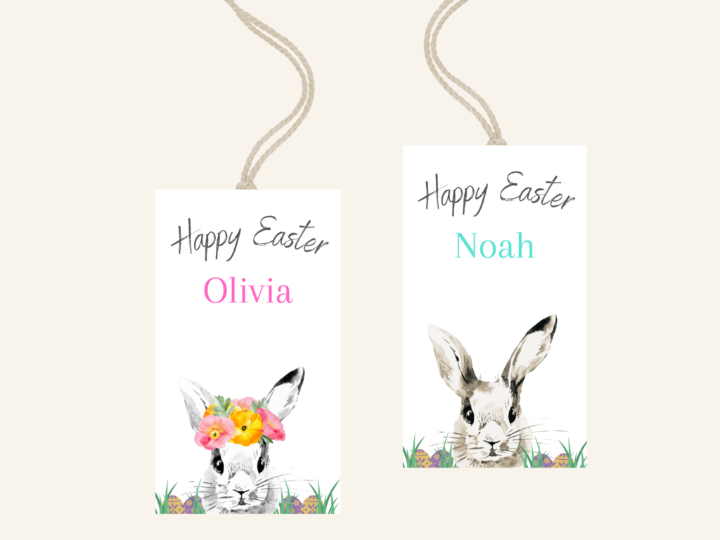 Editable Bunny Gift Tags, add child's name